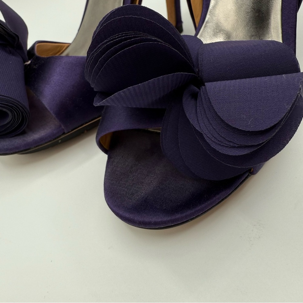 Badgley Mischka Randall D’Orsay Satin Dark Purple Heels With Layered Bow - Picture 11 of 16